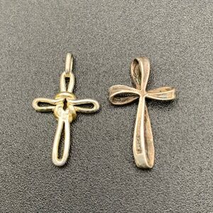 2 Sterling Silver Small Size Ribbon Cross Pendants
